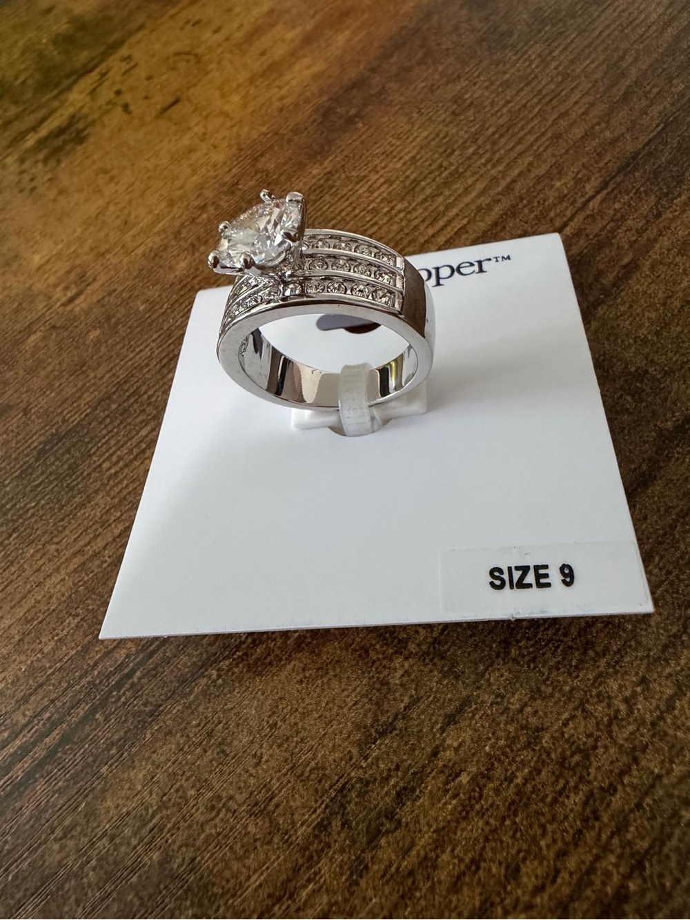 Ashley Cooper Silver-tone Ring with Large Clear Stone and Pavé Accents